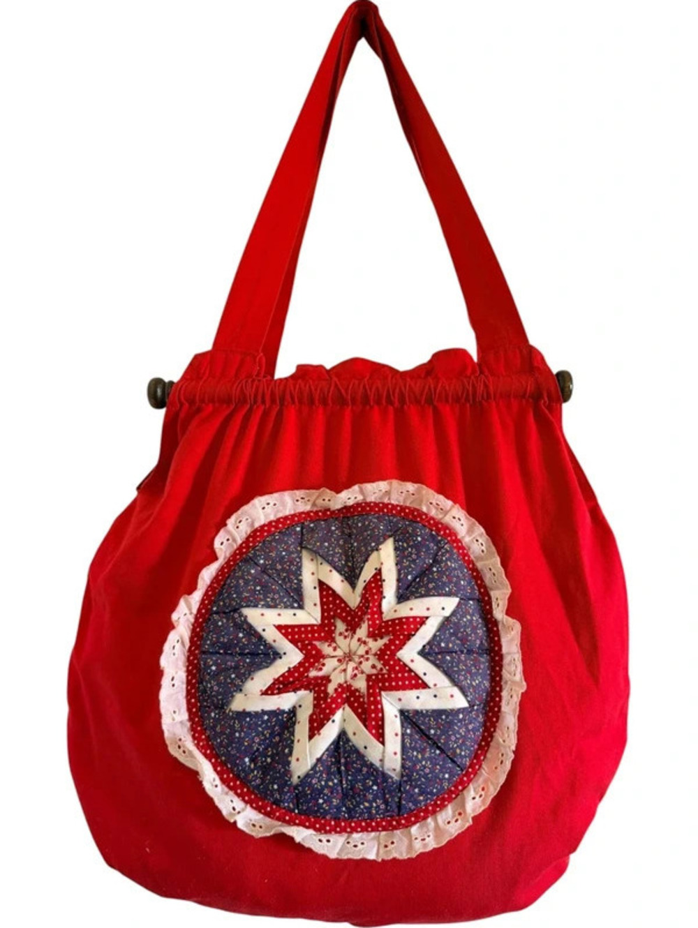 Handmade Patriotic Quilted Shoulder Bag Red White Blue Americana Star Applique